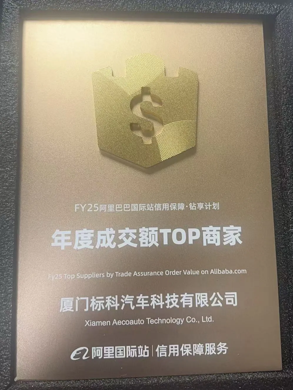 Поздравления за XIAMEN AECOAUTO Technology Co., Ltd. за това, че стана най -добрите доставчици на FY25 по стойност на поръчката за осигуряване на търговия на alibaba.com